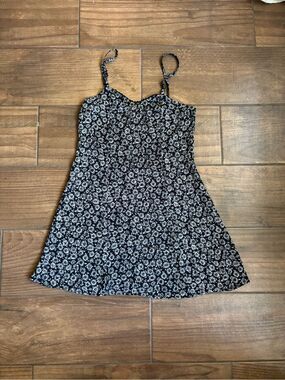 Vintage Sheer Beauty Parlour Black White Floral Slip Dress Made in USA Size S